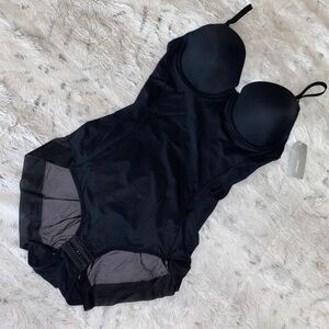 NWT Burvogue Black Bra Mesh Shaping Bodysuit with Snaps M